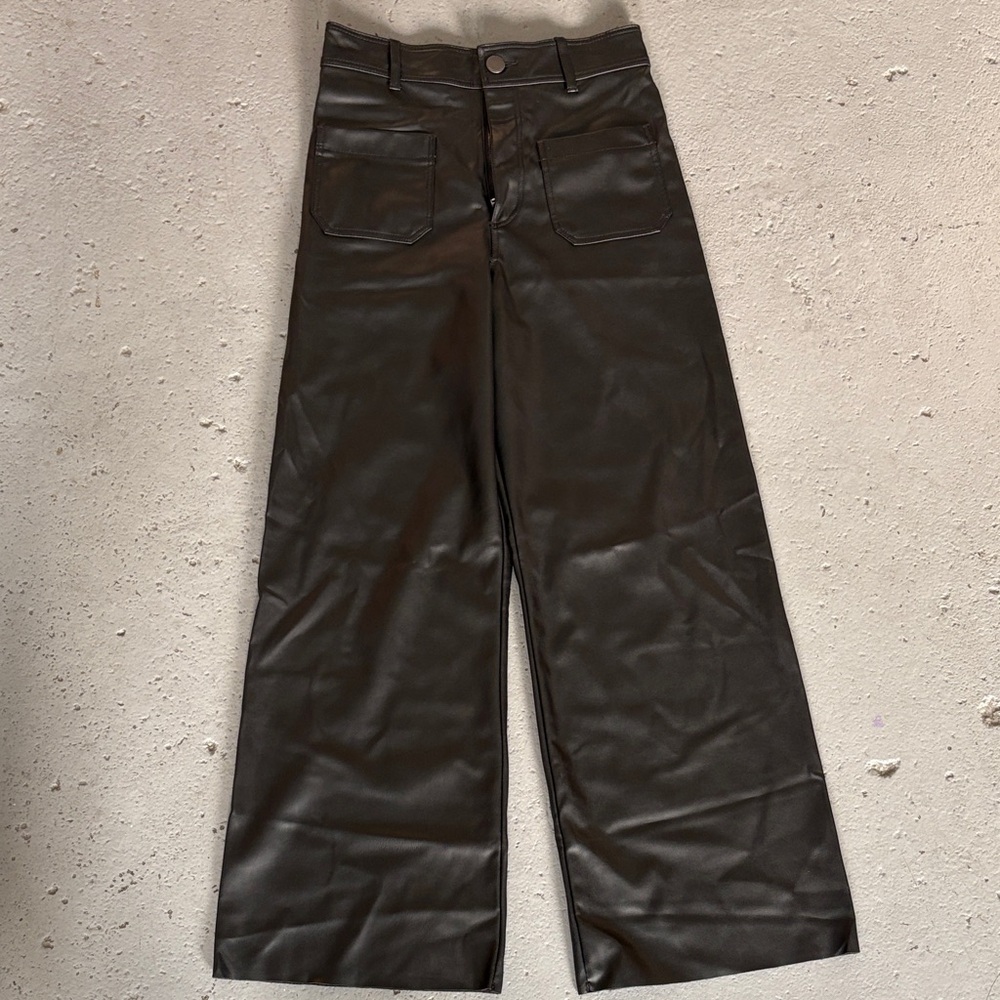 Zara Faux Leather Black Wide Leg Pants